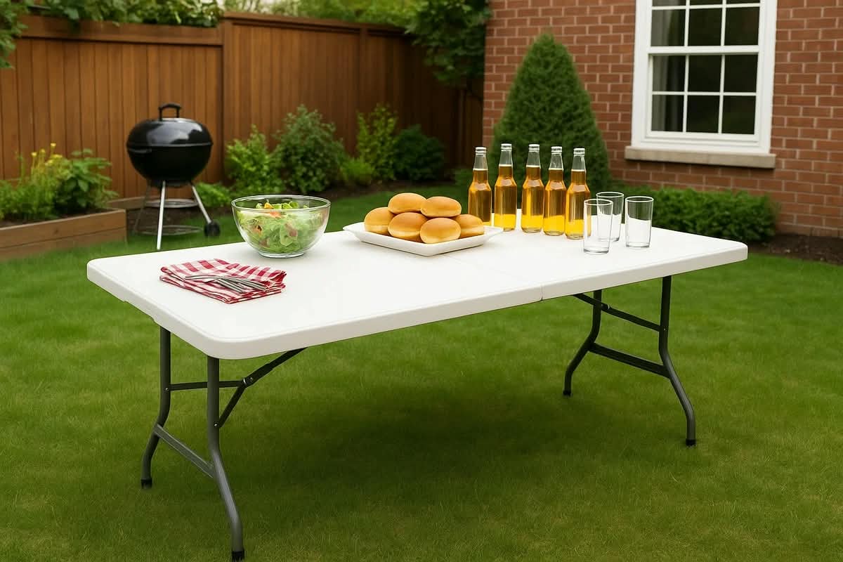 6ft Portable Heavy Duty Folding Table - HDPE Plastic & Steel Frame