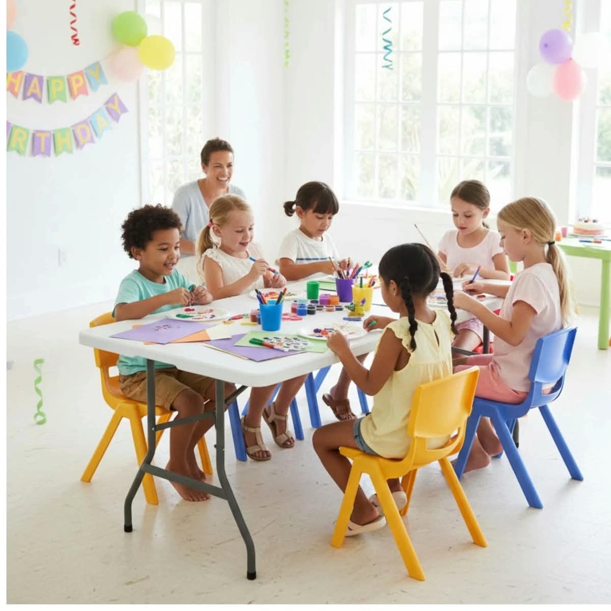 6ft Portable Heavy Duty Folding Table - HDPE Plastic & Steel Frame