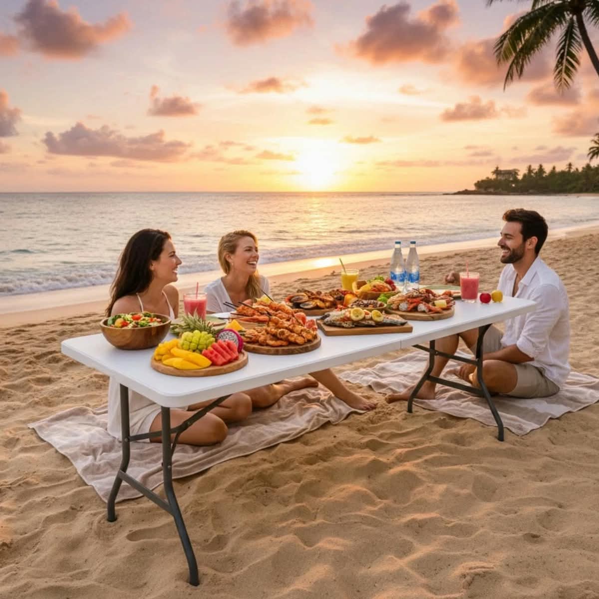 6ft Portable Heavy Duty Folding Table - HDPE Plastic & Steel Frame