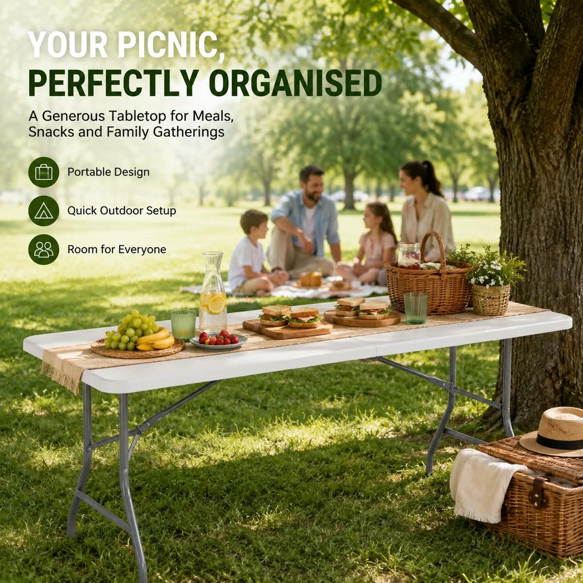 6ft Portable Heavy Duty Folding Table - HDPE Plastic & Steel Frame