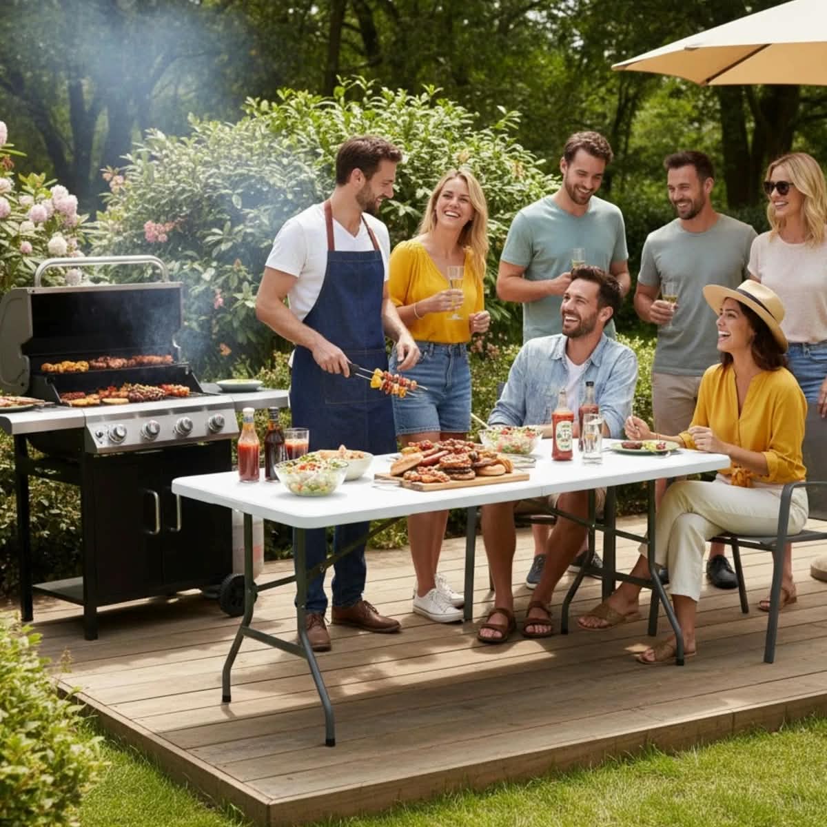 6ft Portable Heavy Duty Folding Table - HDPE Plastic & Steel Frame