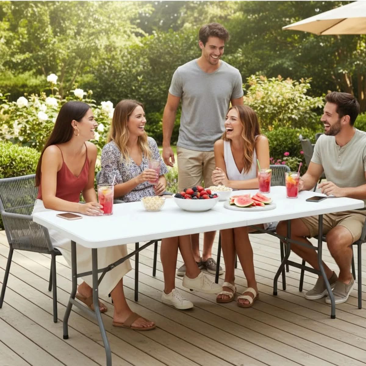 6ft Portable Heavy Duty Folding Table - HDPE Plastic & Steel Frame