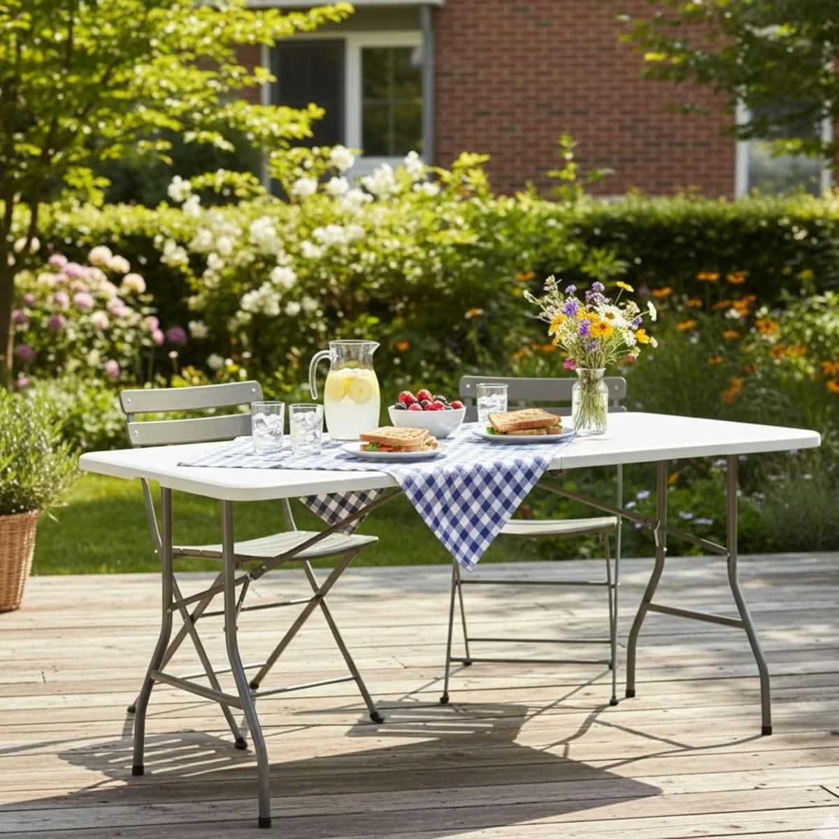 6ft Portable Heavy Duty Folding Table - HDPE Plastic & Steel Frame