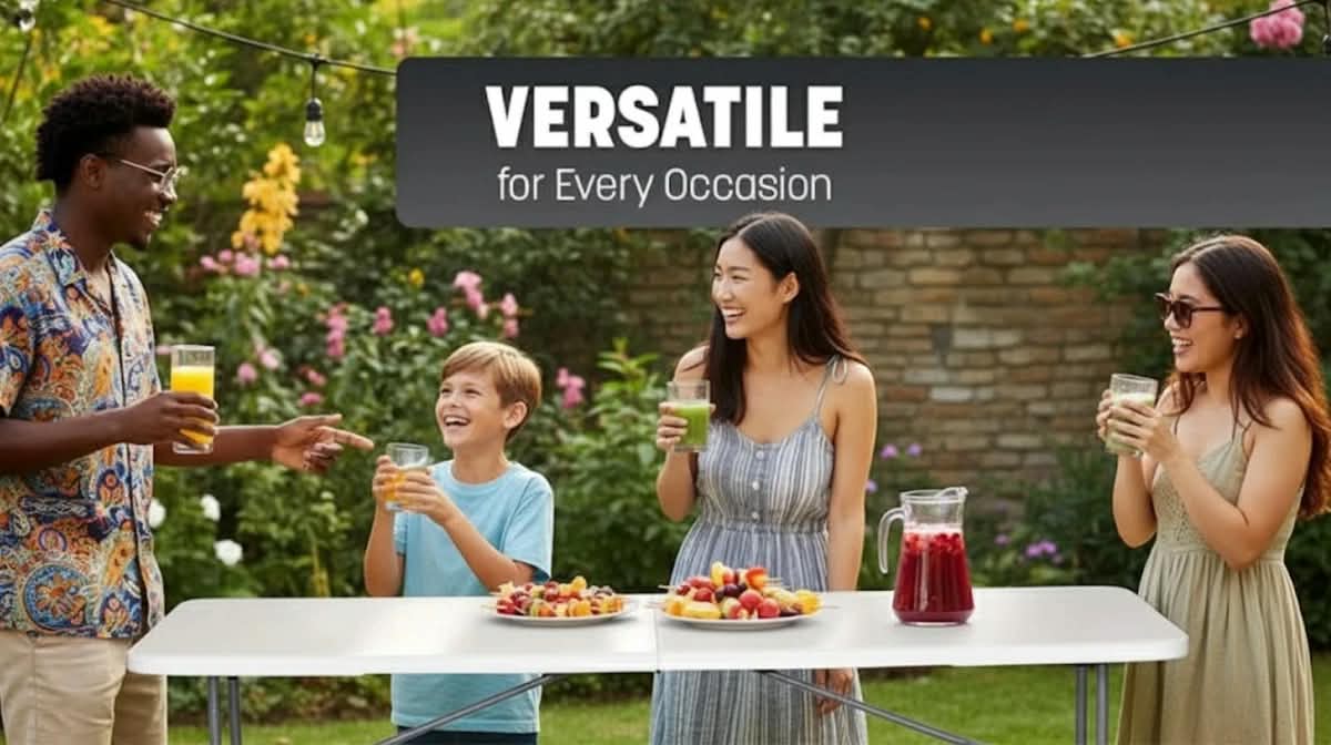 6ft Portable Heavy Duty Folding Table - HDPE Plastic & Steel Frame
