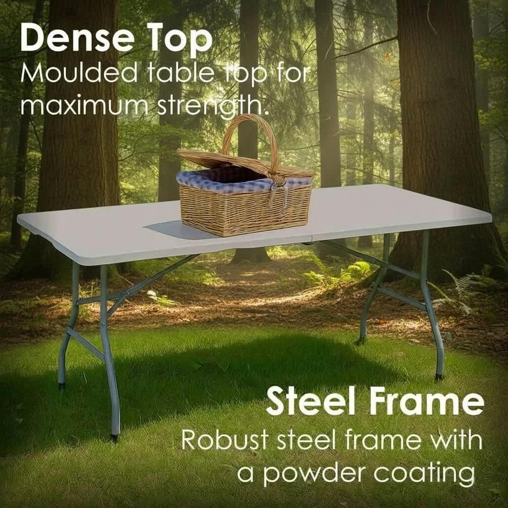 6ft Portable Heavy Duty Folding Table - HDPE Plastic & Steel Frame